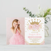 Invitation Blush Floral Royal Crown Princess Anniversaire (Debout devant)