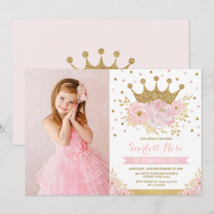 Invitation Blush Floral Royal Crown Princess Anniversaire