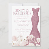 Invitation Blush Floral Soixante et fabuleuse robe d'annivers (Devant)