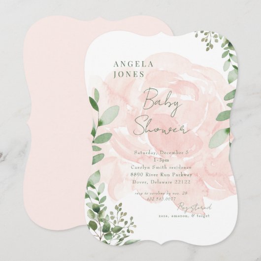 Invitation Blush Floral Sweet Baby Girl Douche II (Devant / Derrière)