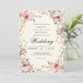 Invitation Blush Floral Vine Romance Mariage (Debout devant)