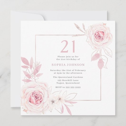 Invitation Blush Floral Wreath 21e fête d'anniversaire (Devant)