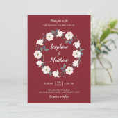 Invitation Blush Floral Wreath Bugundy Mariage (Debout devant)