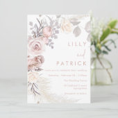 Invitation Blush Floral Wreath Moderne Boho Mariage (Debout devant)