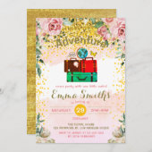 Invitation Blush Florals Adventure commence à Anniversaire Ba (Devant / Derrière)