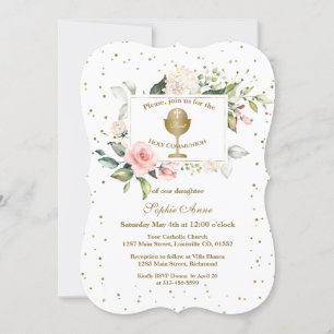 Invitation Blush Flowers Gold Confetti Girl Holy Communion