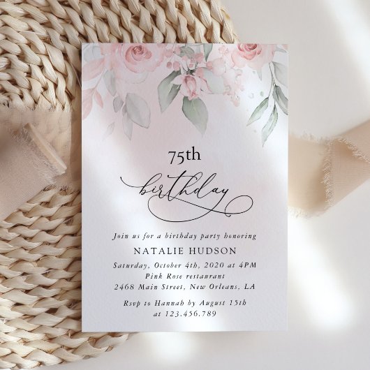 Invitation Blush Flowers, Pink Flowers, Boho, Birthday