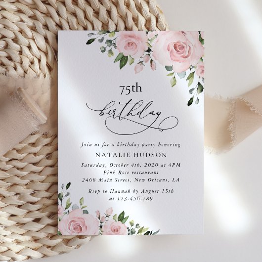 Invitation Blush Flowers, Pink Flowers, Greenery, Birthday