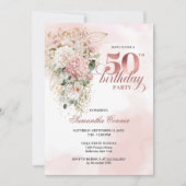 Invitation Blush Flowers Rose Gold Greenery 50th Birthday (Devant)