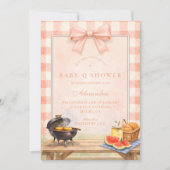Invitation Blush Gingham Baby Q Baby Shower (Devant)