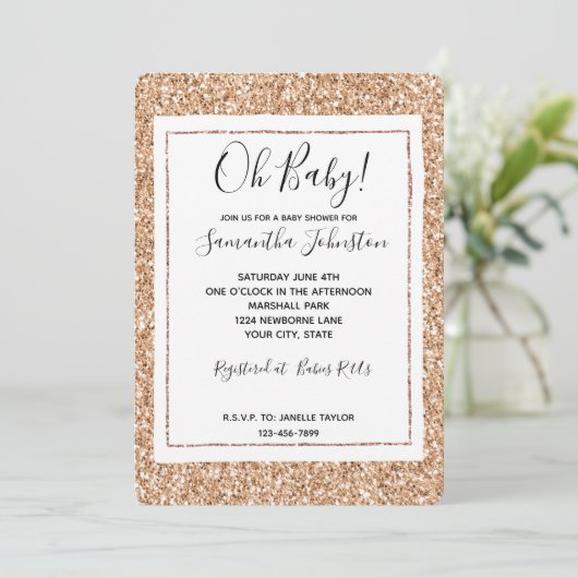 Invitation Blush Glitter Glitz Rose Gold Peach (Debout devant)