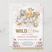 Invitation Blush Gold Boho Safari Animaux Sauvage Un Annivers (Devant)