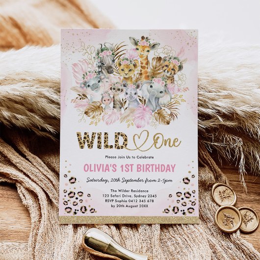 Invitation Blush Gold Boho Safari Animaux Sauvage Un Annivers