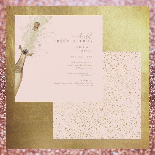 Invitation Blush & Gold Bridal Brunch & Bubbly Champagne