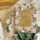 Invitation Blush Gold Chinoiserie Peony Fête des mariées flor<br><div class="desc">Ce design d'inspiration chinoiserie présente d'élégants fleurons botaniques,  des oiseaux et de la verdure en or et rose roux. Personnalisez l'invitation avec vos détails et si vous voulez réorganiser le style et le placement du texte,  veuillez appuyer sur le bouton "Cliquez pour customiser plus loin".</div>