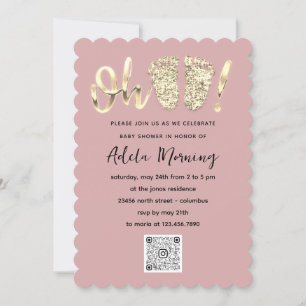Invitation Blush Gold Confetti Pieds bébé fille QR CODE