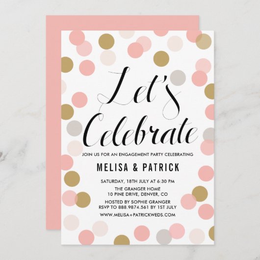 Invitation Blush & Gold Confetti Pois (Devant / Derrière)