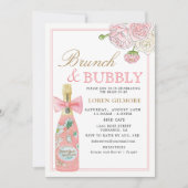 Invitation Blush Gold Floral Champagne Brunch et Bubbly (Devant)
