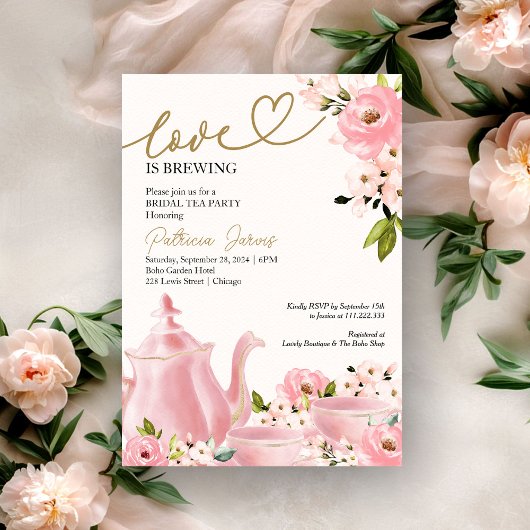 Invitation Blush Gold Floral Love est brassant Fête des marié
