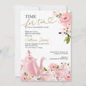 Invitation Blush Gold Floral Time pour Fête des mariées de th (Devant)