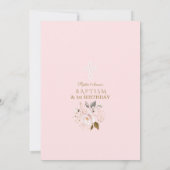 Invitation Blush Gold Flowers Fille 1er Anniversaire & Baptêm (Dos)