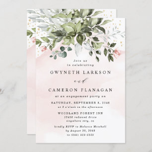 Invitation Blush Gold Green Dusty Blue Engagement Party