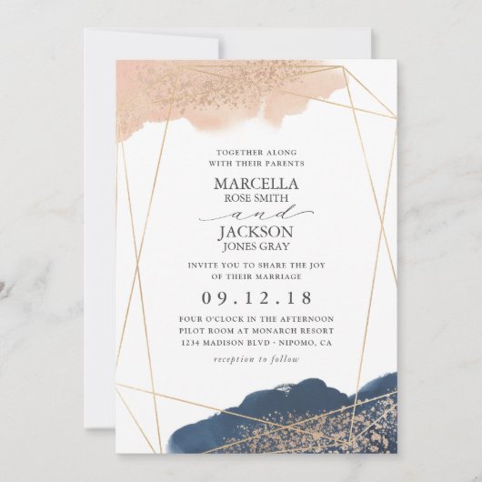 Invitation Blush, Gold & Navy Mariage (Devant)