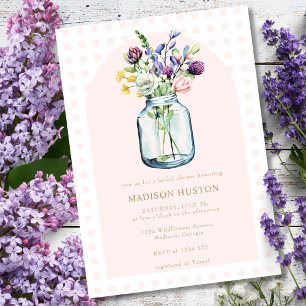 Invitation Blush & Gold Pot de Fleurs Sauvages Mariage Bocal