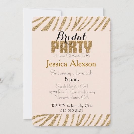 Invitation Blush Gold Zebra Imprimer Faux Parties scintillant (Devant)