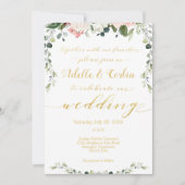Invitation Blush Green & Gold Calligraphy Mariage d'écriture (Devant)