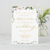 Invitation Blush Green & Gold Calligraphy Mariage d'écriture (Debout devant)