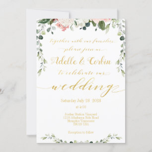 Invitation Blush Green & Gold Calligraphy Mariage d'écriture