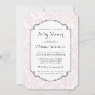 Invitation Blush Grey Damask Personnalisé Baby Shower Invitat
