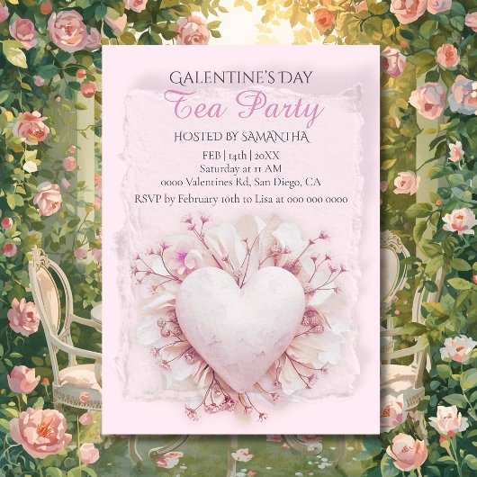Invitation Blush Heart Galentine Tea Party Soft Romance Charm