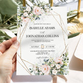 Invitation Blush Ivory Floral Gold Geometric Wedding 