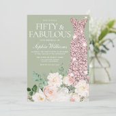 Invitation Blush Ivory Floral Sage Rose Gold 50e anniversaire (Debout devant)