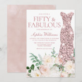 Invitation Blush & Ivory Flowers Rose Gold Gown 50e anniversa (Devant / Derrière)