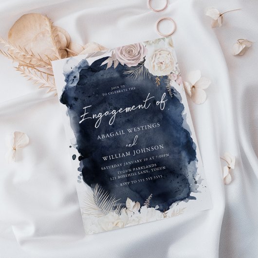 Invitation Blush & Ivory, Navy Watercolor Engagement Party