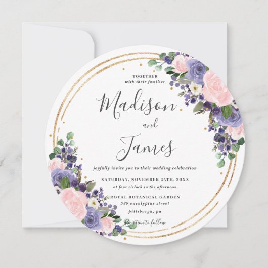 Invitation Blush Lavender Floral Mariage Gold Parties scintil (Devant)