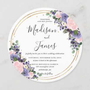 Invitation Blush Lavender Floral Mariage Gold Parties scintil