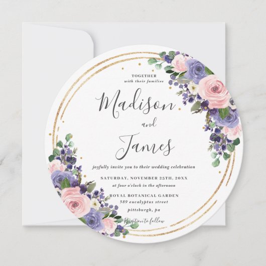Invitation Blush Lavender Floral Mariage Gold Parties scintil (Devant)