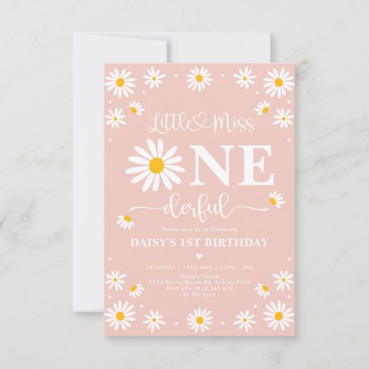 Invitation Blush Little Miss ONE derful Daisy Flowers Anniver (Devant)