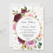 Invitation Blush Marsala Roses & Gold Dots Mariage (Devant)