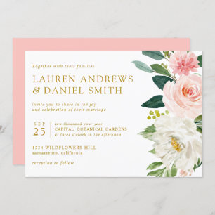 Invitation Blush moderne   Chic Botanical Gold Floral mariage