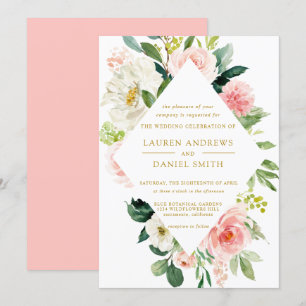 Invitation Blush moderne Chic Diamond OR Floral Mariage