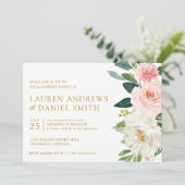 Invitation Blush moderne | Chic Floral Gold Engagement Party (Debout devant)