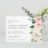 Invitation Blush moderne | Dîner de répétition rose floral ch (Debout devant)