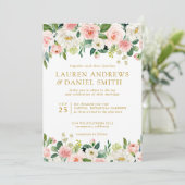 Invitation Blush moderne | Gold Chic Botanical Garland mariag (Debout devant)