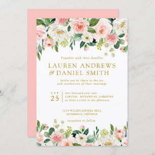 Invitation Blush moderne Gold Chic Botanical Garland mariag