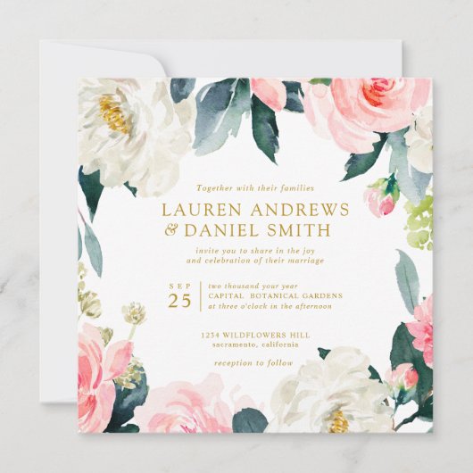 Invitation Blush moderne | Tout en un Gold CUSTOM 1 (Devant)